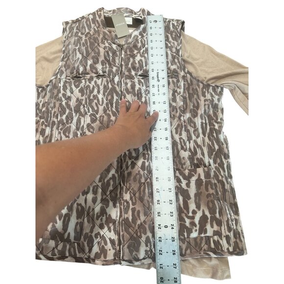 Chicos Leopard Print Puffer Vest with top Womens Large Quilted Classic Preppy - Picture 6 of 16